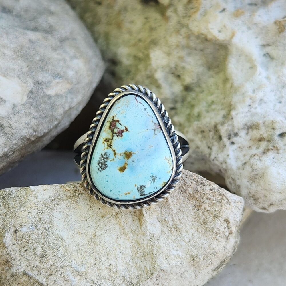Navajo handmade Golden Hills turquoise ring Scott Skeets Sz 6.25 sterling signed